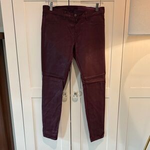 J Brand Burgundy coated Super Skinny Jeans